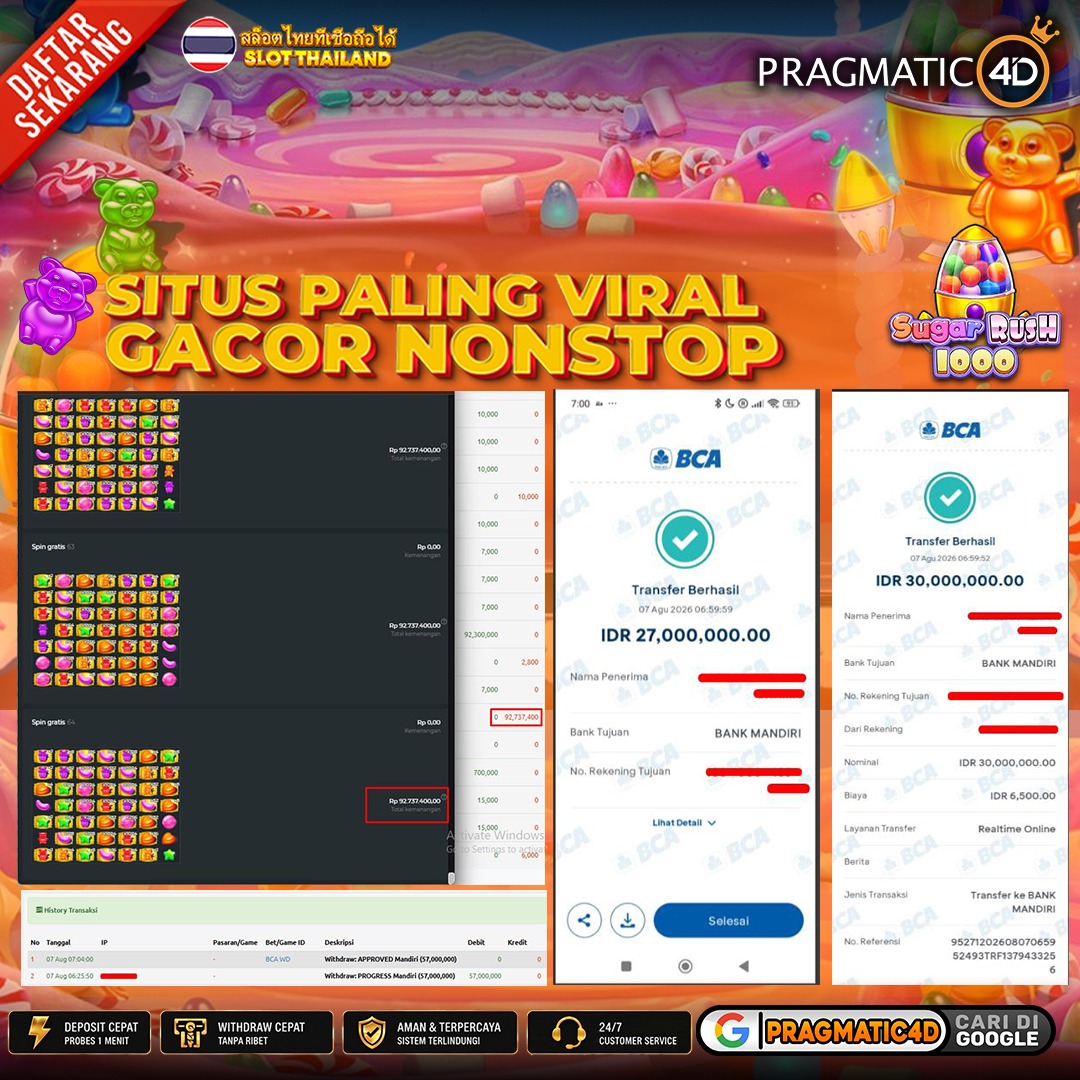 BUKTI KEMENANGAN MEMBER 07 AGUSTUS 2026 DI PRAGMATIC4D 57 JUTA