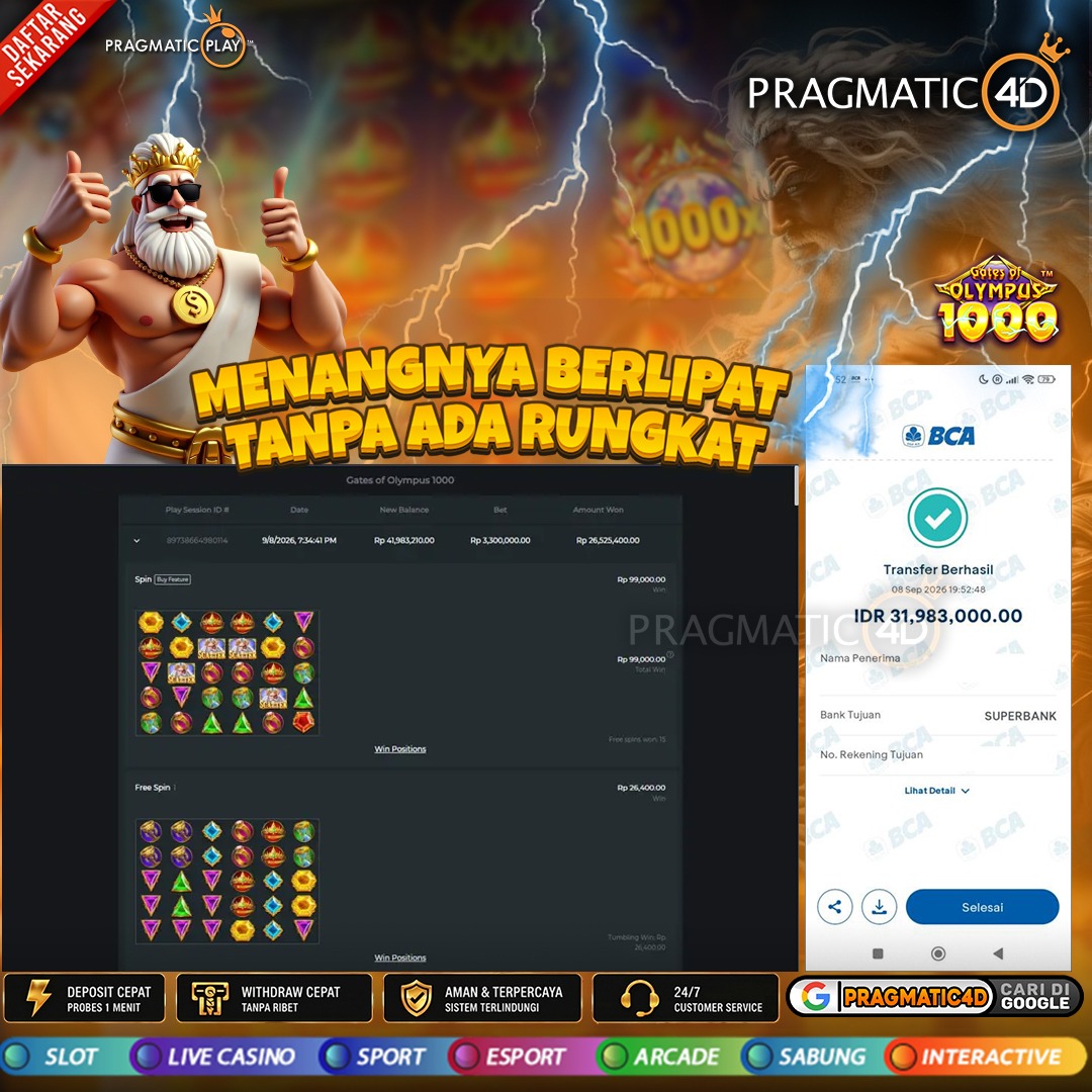 BUKTI KEMENANGAN MEMBER 09 SEPTEMBER 2026 DI PRAGMATIC4D 31 JUTA