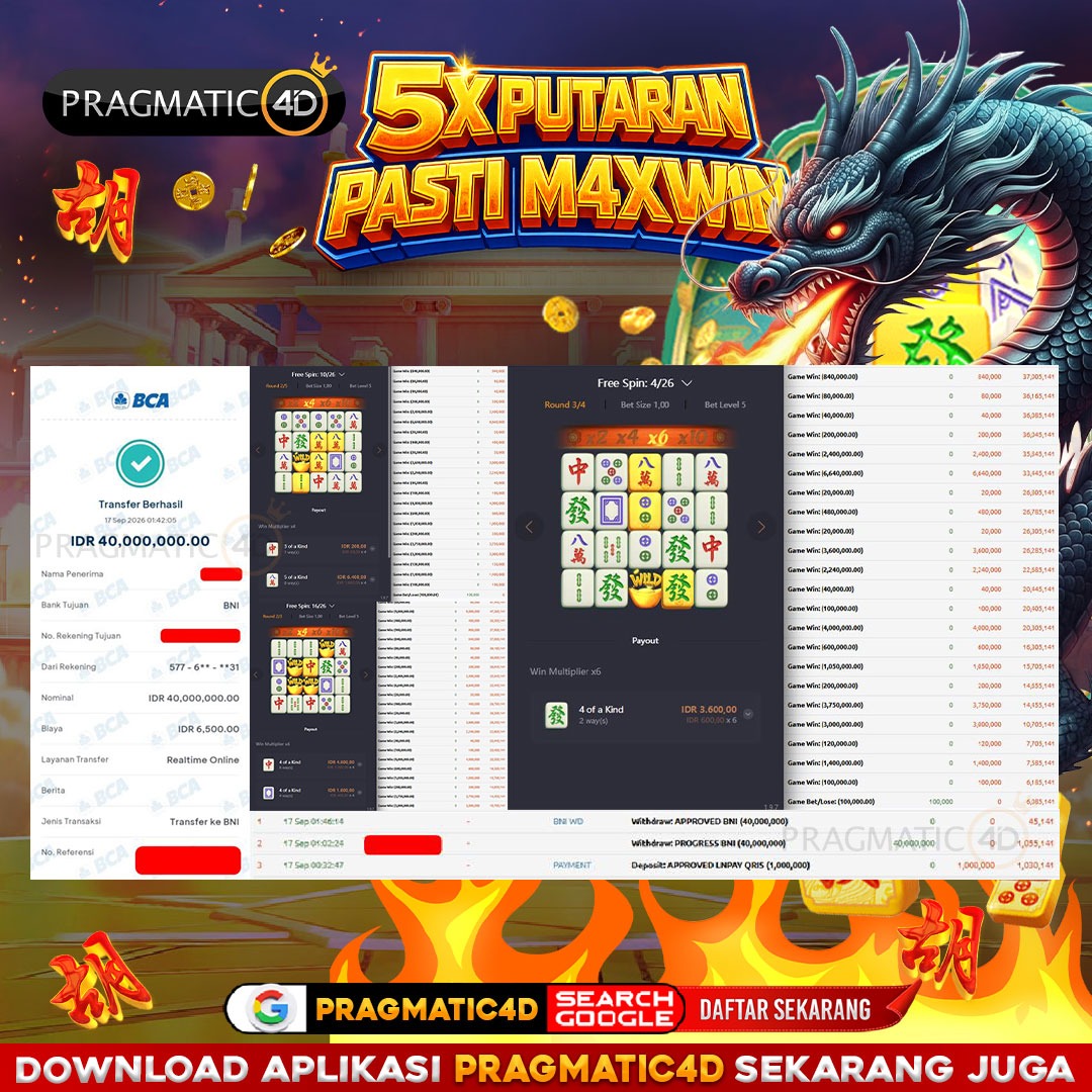 BUKTI KEMENANGAN MEMBER 17 SEPTEMBER 2026 DI PRAGMATIC4D 40 JUTA