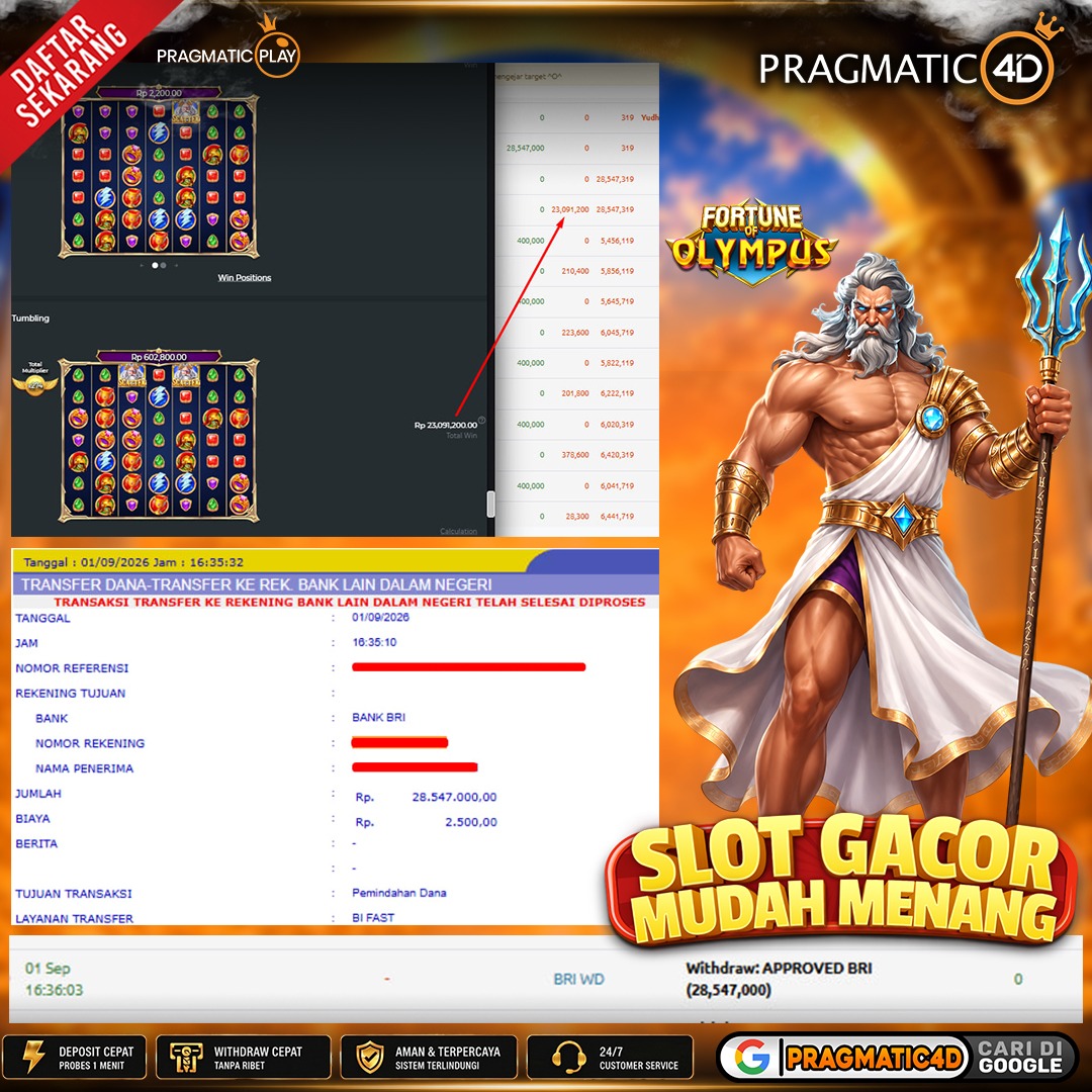 BUKTI KEMENANGAN MEMBER 02 SEPTEMBER 2026 DI PRAGMATIC4D 28 JUTA