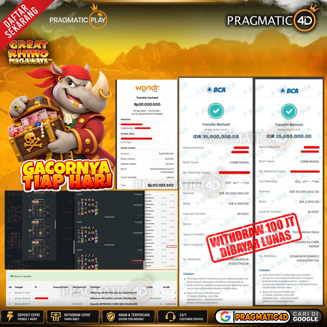 BUKTI KEMENANGAN MEMBER 09 SEPTEMBER 2026 DI PRAGMATIC4D 100 JUTA