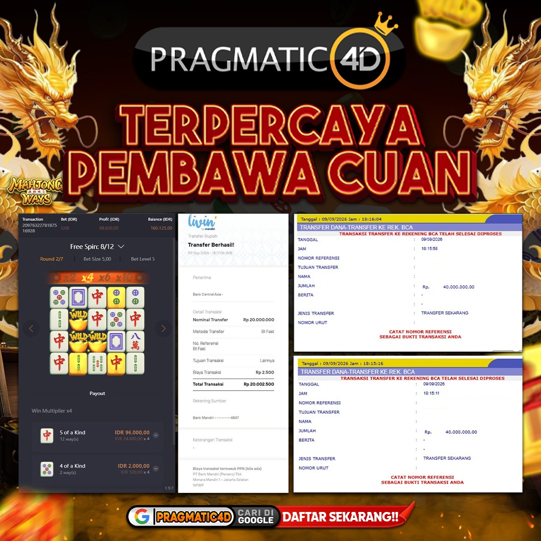 BUKTI KEMENANGAN MEMBER 10 SEPTEMBER 2026 DI PRAGMATIC4D 100 JUTA
