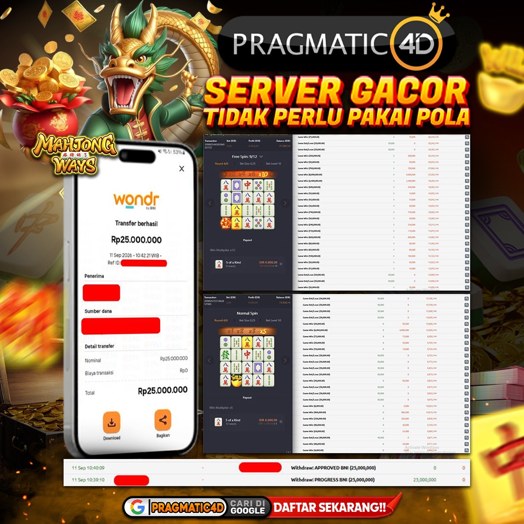 BUKTI KEMENANGAN MEMBER 11 SEPTEMBER 2026 DI PRAGMATIC4D 25 JUTA