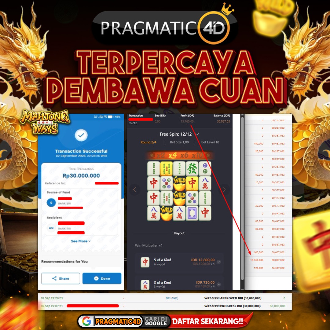 BUKTI KEMENANGAN MEMBER 03 SEPTEMBER 2026 DI PRAGMATIC4D 30 JUTA