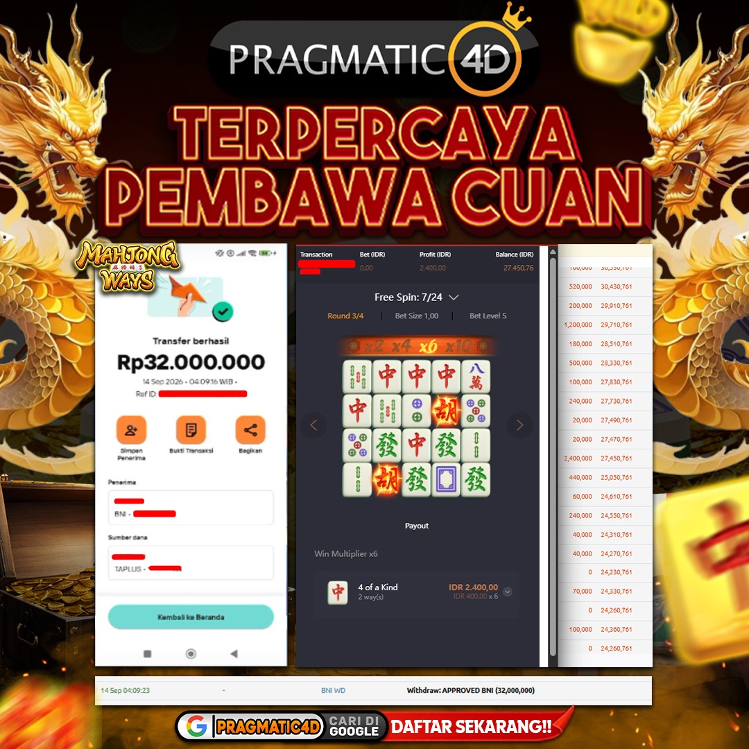 BUKTI KEMENANGAN MEMBER 14 SEPTEMBER 2026 DI PRAGMATIC4D 32 JUTA