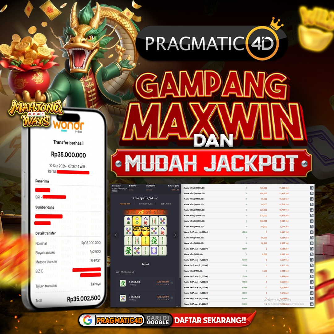 BUKTI KEMENANGAN MEMBER 10 SEPTEMBER 2026 DI PRAGMATIC4D 35 JUTA