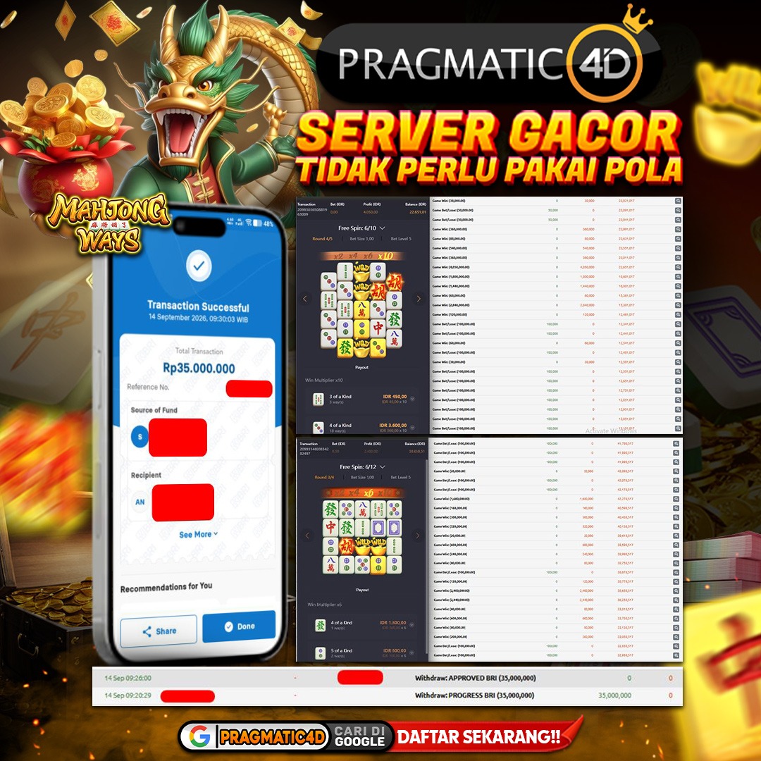 BUKTI KEMENANGAN MEMBER 14 SEPTEMBER 2026 DI PRAGMATIC4D 35 JUTA