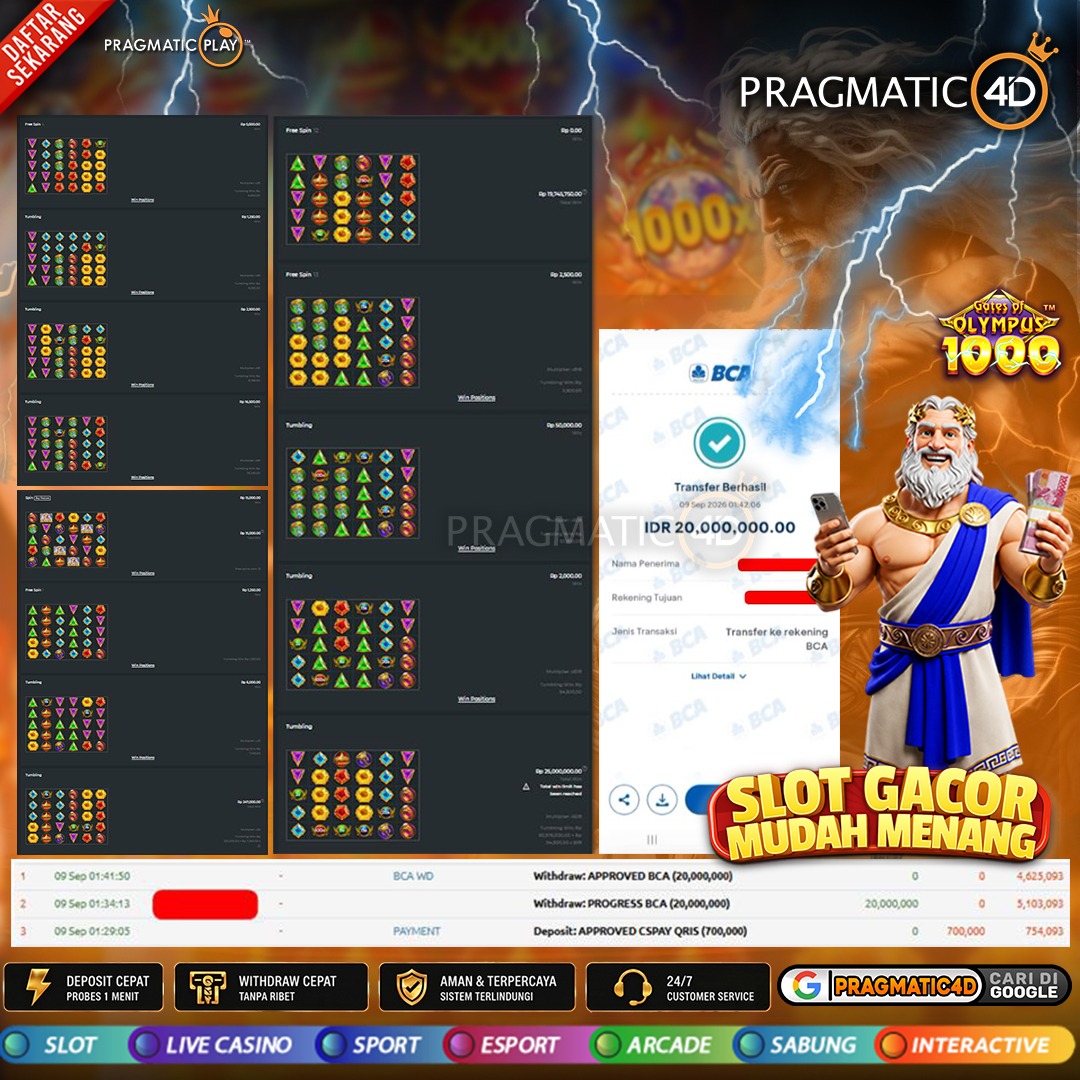 BUKTI KEMENANGAN MEMBER 09 SEPTEMBER 2026 DI PRAGMATIC4D 20 JUTA