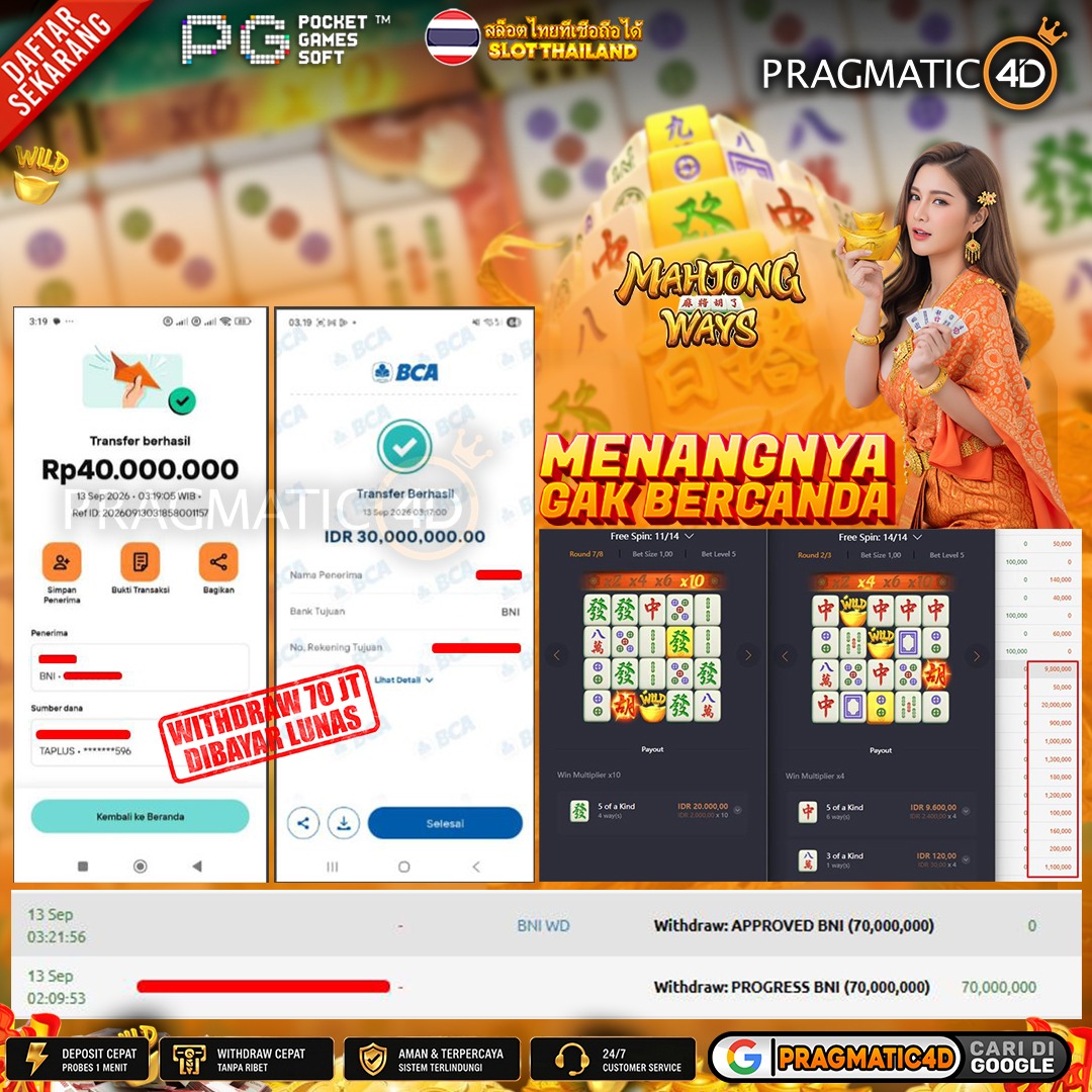 BUKTI KEMENANGAN MEMBER 13 SEPTEMBER 2026 DI PRAGMATIC4D 70 JUTA