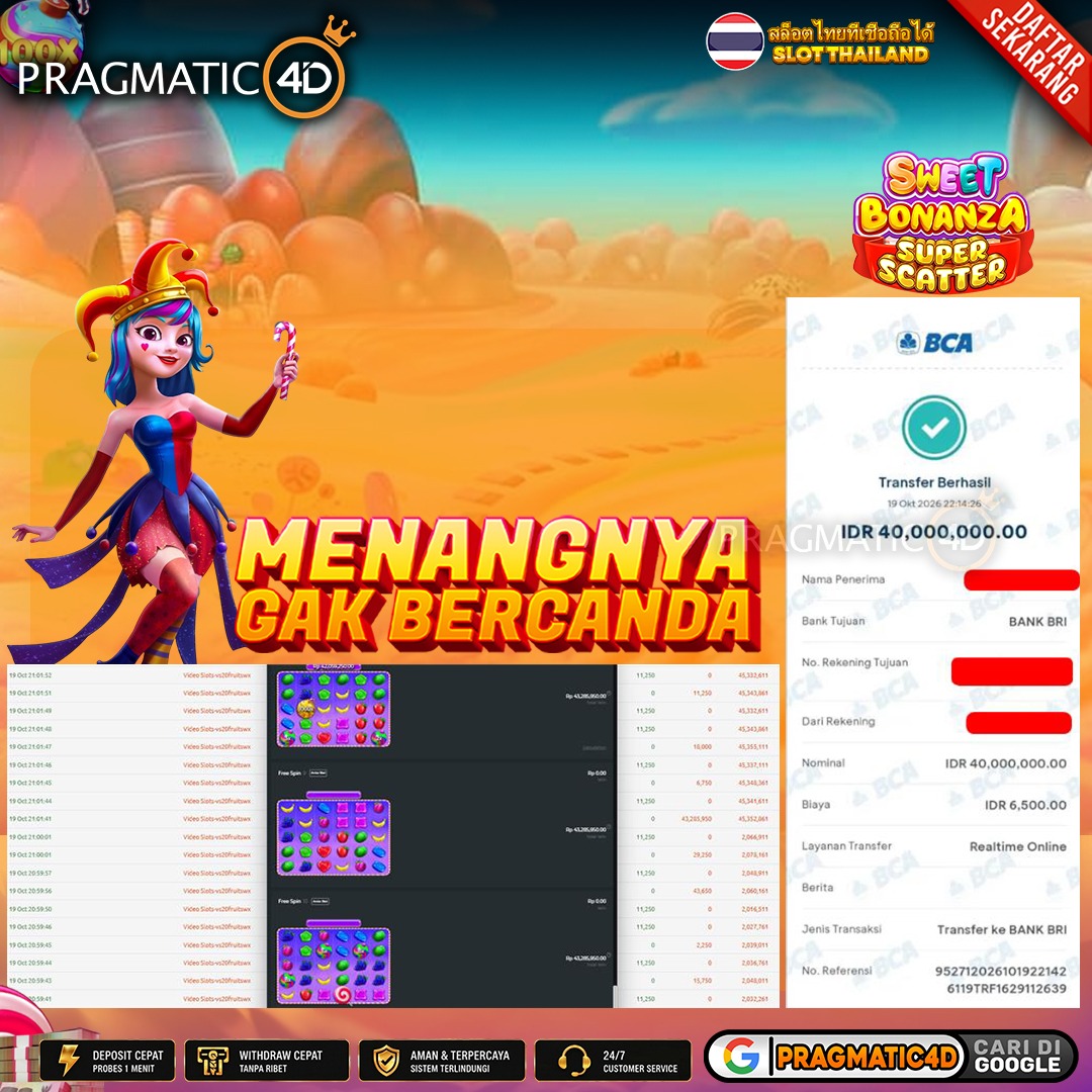 BUKTI KEMENANGAN MEMBER 21 OCTOBER 2026 DI PRAGMATIC4D 40 JUTA